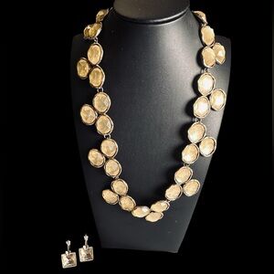 Vintage Polki-style/ station necklace cabochon/faceted yellow stones & Earrings